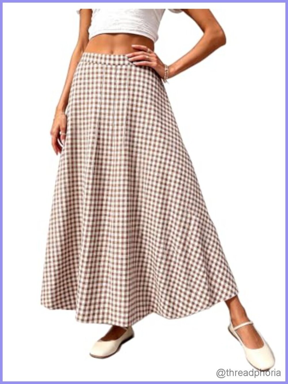 High Waisted Plaid Maxi Skirt with Pockets Flowy A-Line Long Skirt